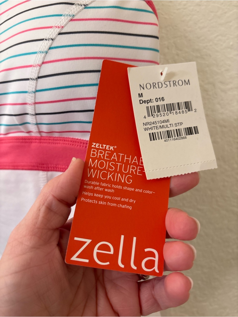 Zella Athletic Tank Top Medium NWT White Pink Striped Built-In Bra Racerback - Picture 3 of 4